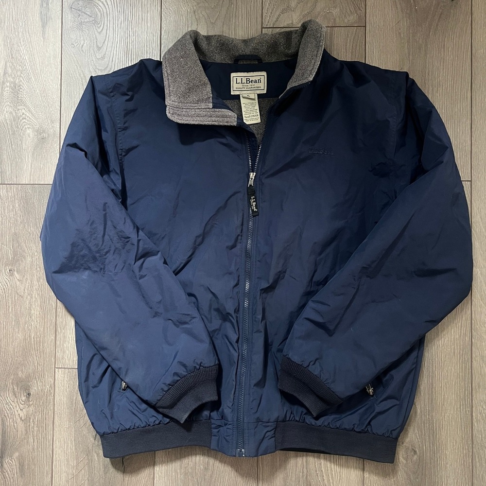 LL Bean Mens Three Season Bomber Jacket Navy Blue Fleece Lined XL Tall 205108